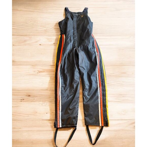 VTG AMF Harley Davidson Biker Pants Men Black Orange Racing Stripe Snow Bibs S/M - Picture 13 of 13